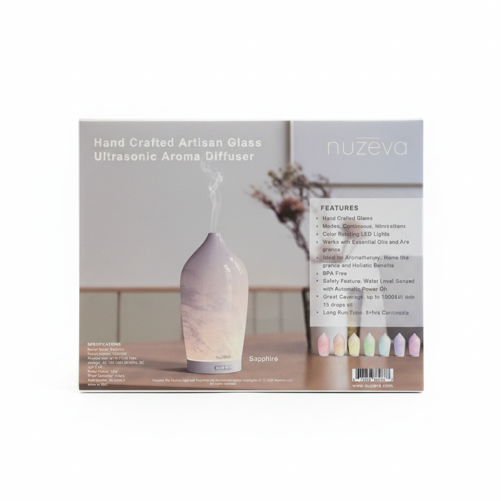 Nuzeva Sapphire Hand-Crafted Artisan Glass Ultrasonic Aroma Diffuser