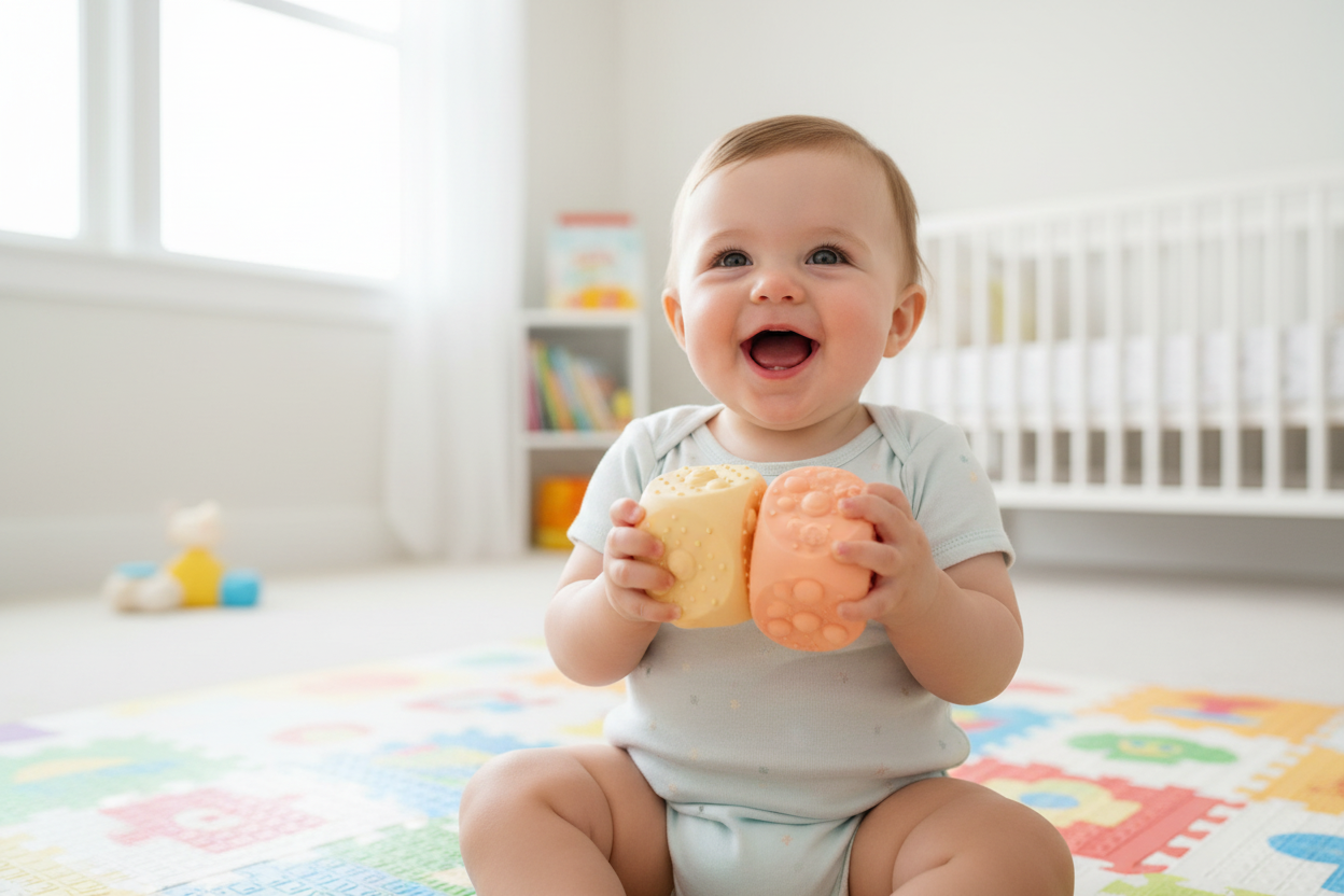 Nuby Silicone Block Poppers – Sensory Baby Toy