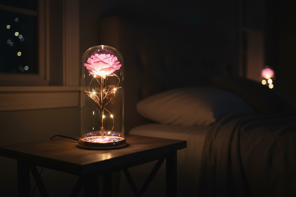 Rose Light LED Decorative Display – Red Rose Under Glass Dome