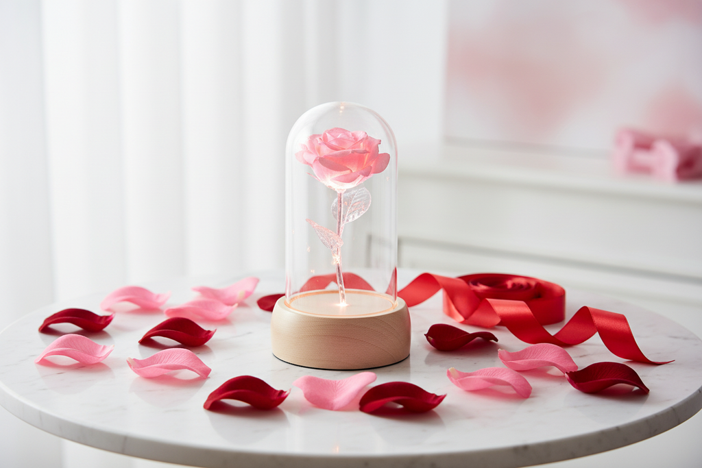 Rose Light LED Decorative Display – Red Rose Under Glass Dome